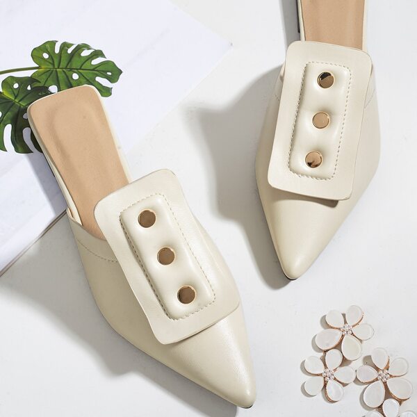 

Point Toe Studded Decor Flat Mules, Beige