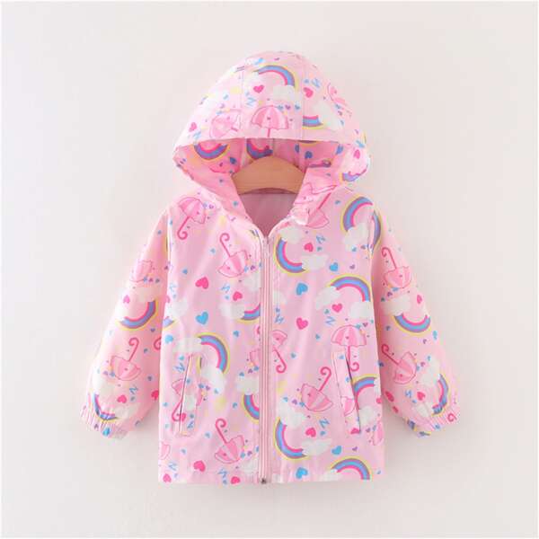 

Toddler Girls Cartoon Graphic Zip-up Hooded Jacket, Baby pink