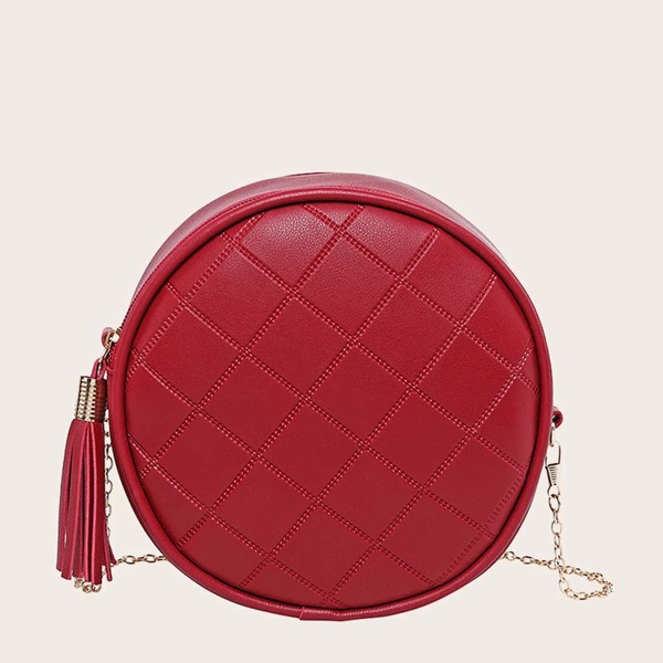 

Tassel Charm Quilted Circle Bag, Red