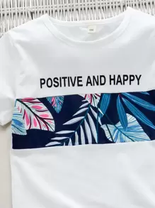 SHEIN Young Boy Letter & Tropical Print Tee & Shorts Set - Multicolor - View 4