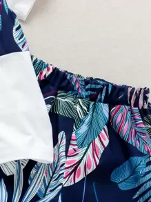 SHEIN Young Boy Letter & Tropical Print Tee & Shorts Set - Multicolor - View 5