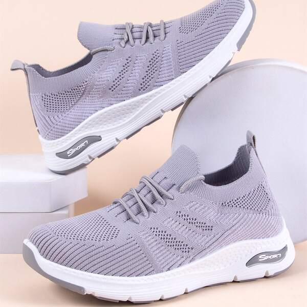 

Lace Up Decor Knit Sneakers, Grey