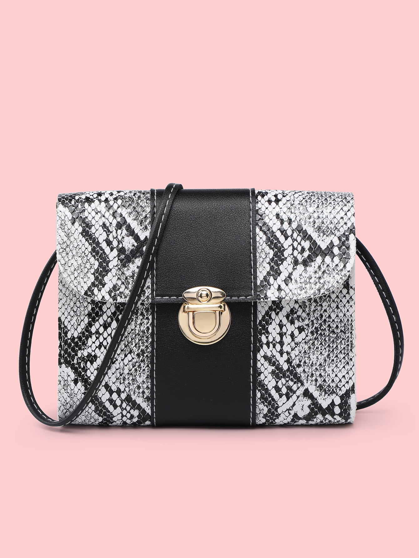 Snakeskin Print Push Lock Flap Crossbody Bag thumbnail