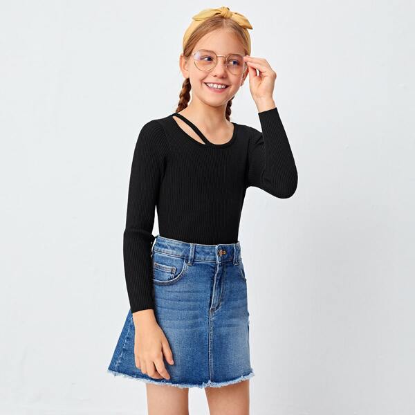 

Girls Cut Out Neck Sweater, Black