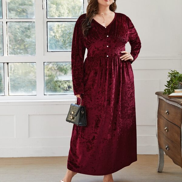 

Plus Solid Velvet Pearls Beaded Dress, Maroon