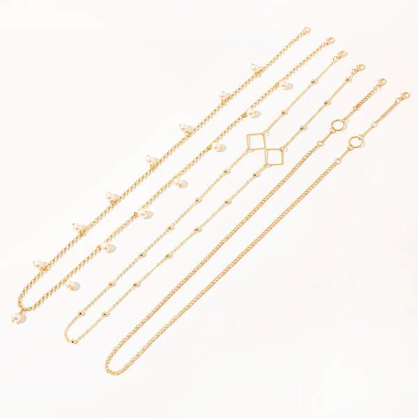 

3pcs Faux Pearl Decor Mask Chain, Gold