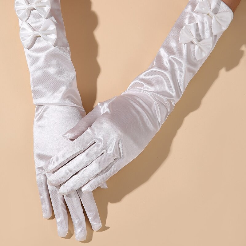 

Bow Knot Decor Long Gloves, White