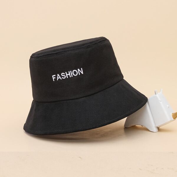 

Letter Embroidered Bucket Hat, Black