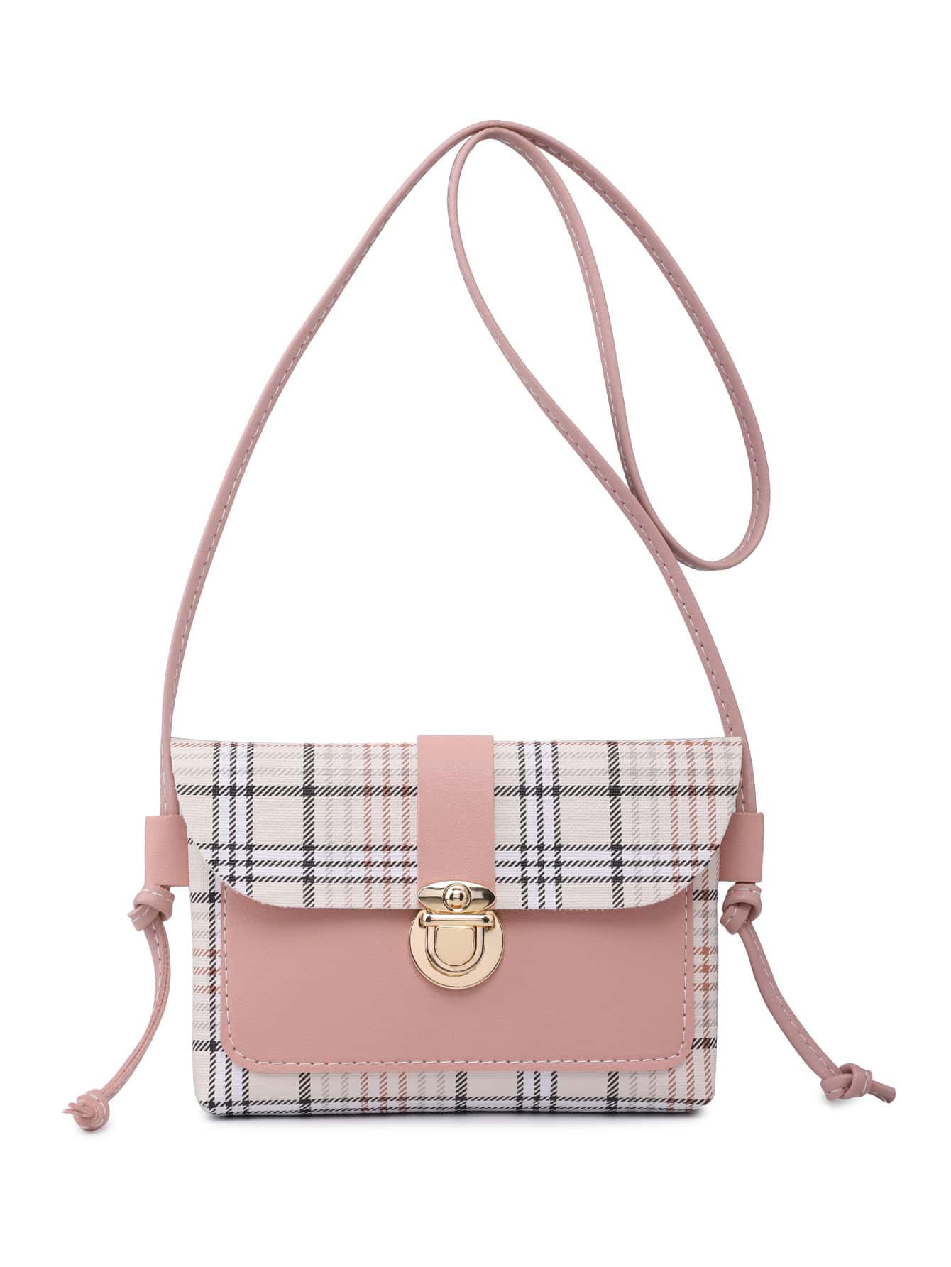 Plaid Pattern Push Lock Flap Crossbody Bag thumbnail