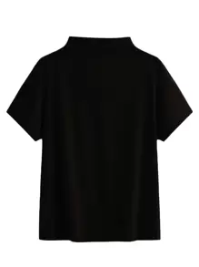 SHEIN LUNE 大碼素色小高領T恤 - 黑色 - 查看 1