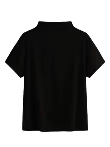 SHEIN LUNE 大碼素色小高領T恤 - 黑色 - 查看 2