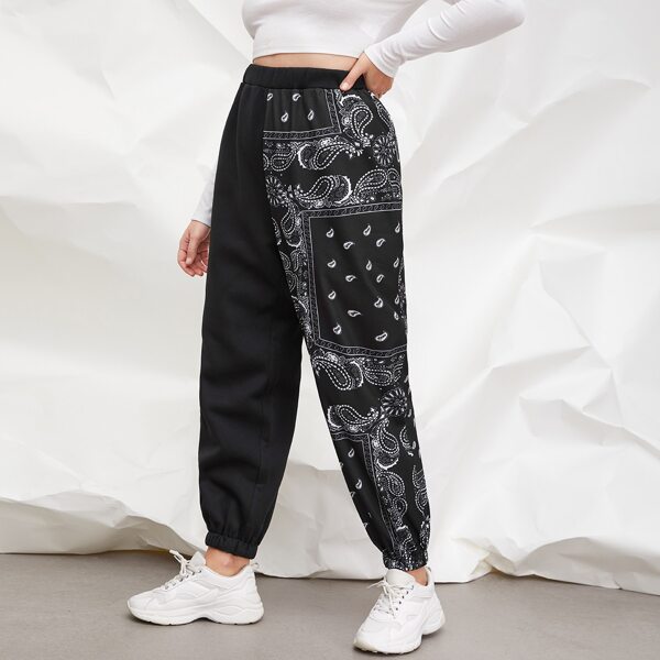 

Plus Paisley Print Joggers, Black
