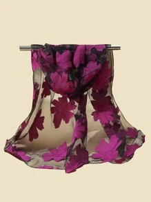 1pc Ladies' Multicolor Thin Chiffon Scarf With Floral Print, Suitable For All Seasons - Hot Pink - View 2
