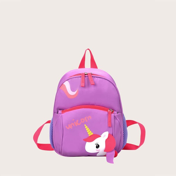 

Girls Cartoon Graphic Pocket Front Backpack, Purple