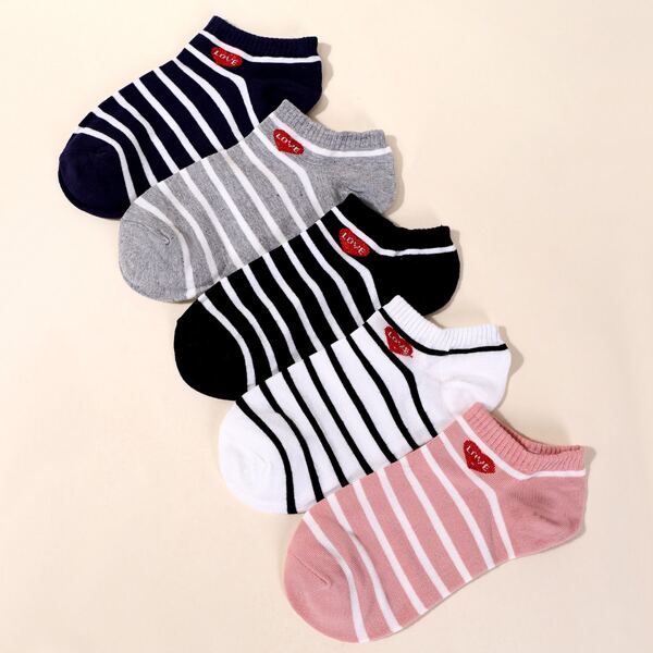 

5pairs Striped Pattern Socks, Multicolor