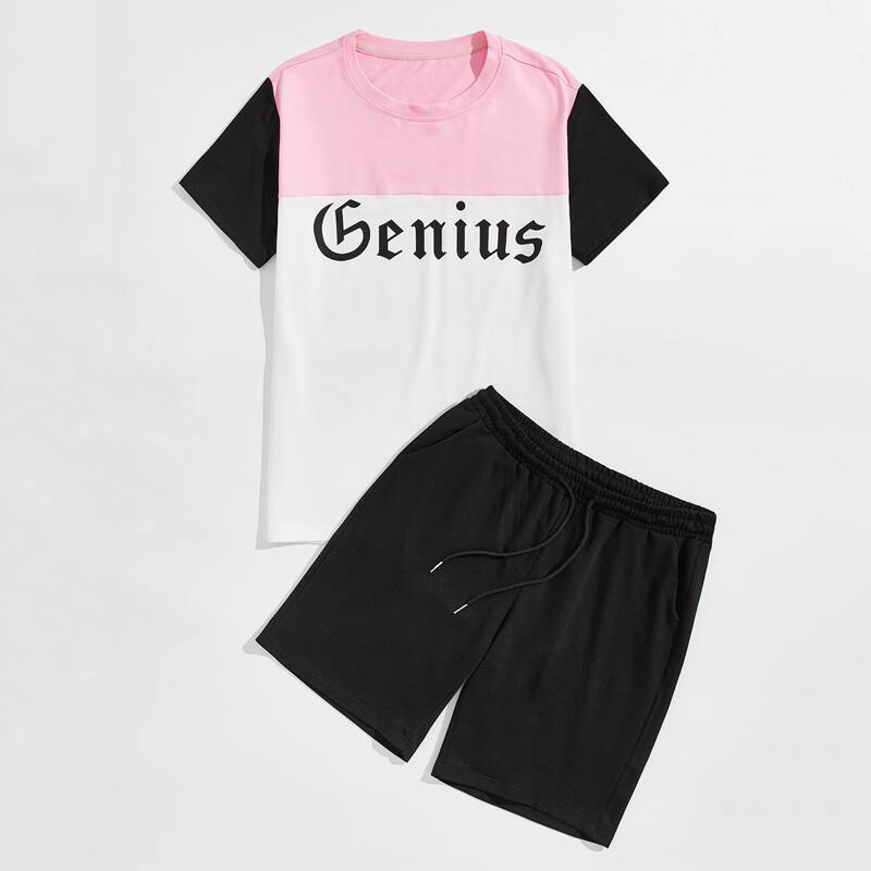 

Guys Colorblock Letter Graphic Tee & Track Shorts, Multicolor