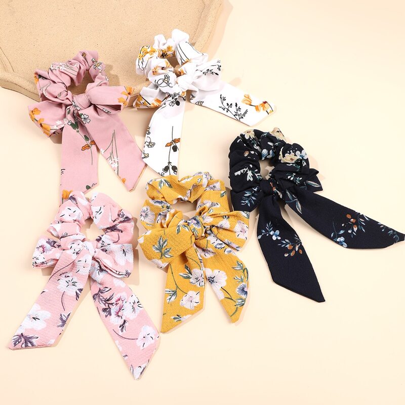 

5pcs Flower Print Hair Tie, Multicolor