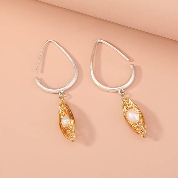 

Winding Pearl Decor Drop Earrings, Multicolor