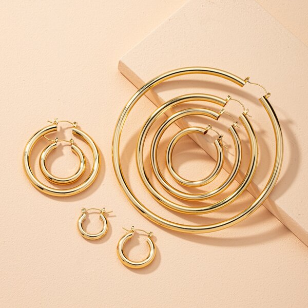 

8pcs Minimalist Hoop Earrings, Gold
