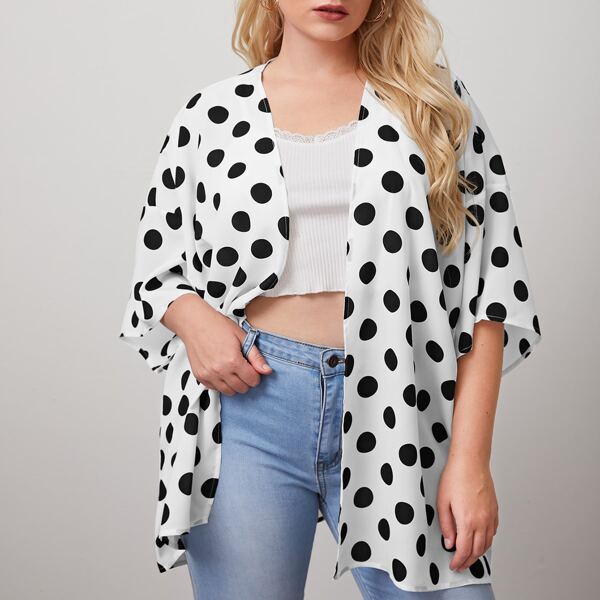 

Plus Drop Shoulder Polka Dot Kimono, White