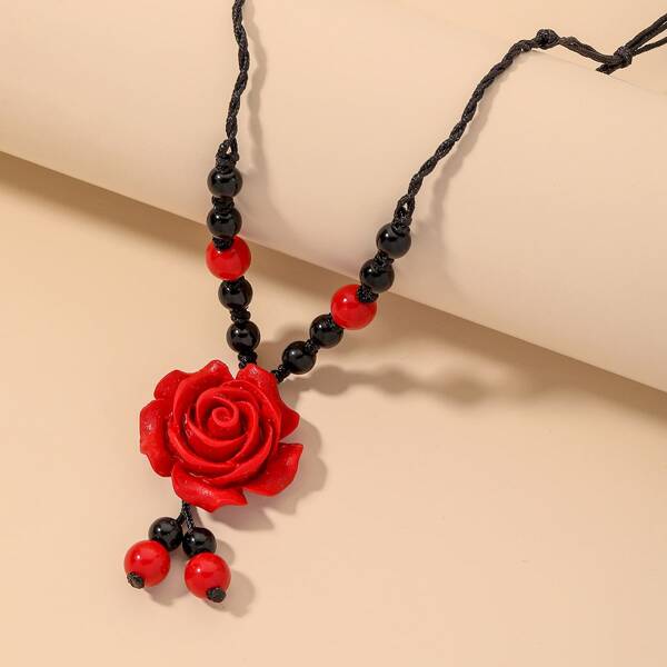 

Rose Charm Necklace, Red