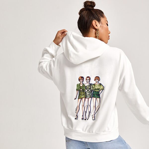 

Pouch Pocket Figure Graphic Hoodie, White