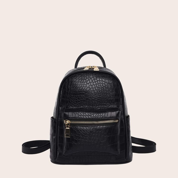 

Croc Embossed Curved Top Backpack, Black