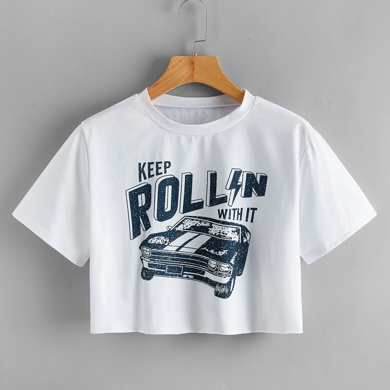 

Letter Car Graphic Crop Tee, White