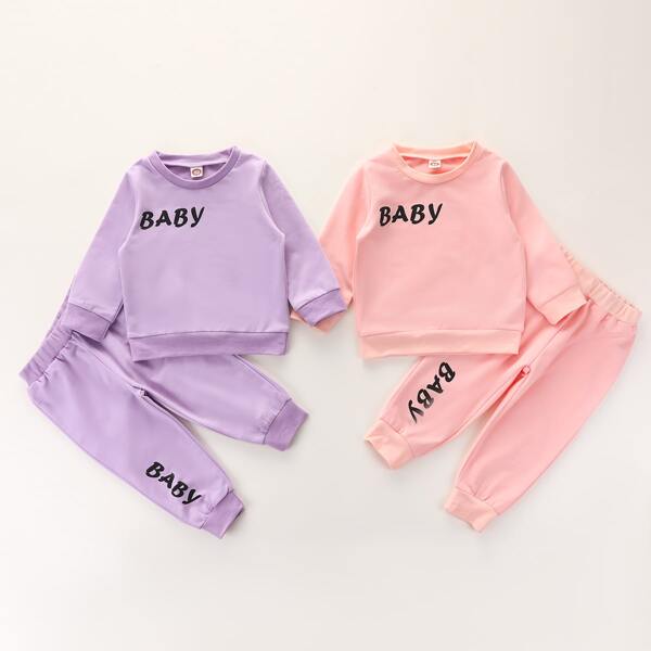 

Baby Girl 4pack Letter Graphic Sweatshirt With Sweatpants, Multicolor