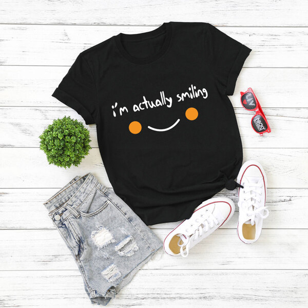 

Plus Slogan Graphic Crew Neck Tee, Black