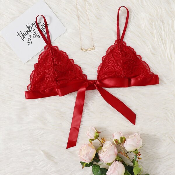 

Plus Floral Lace Triangle Bralette, Burgundy