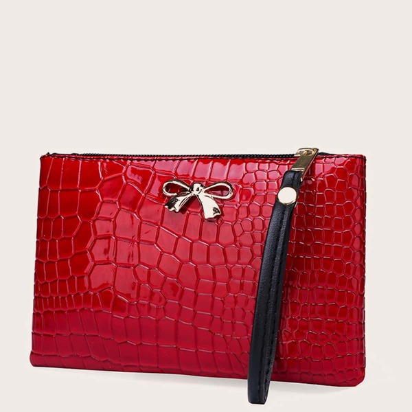 

Metal Bow Decor Clutch Bag With Wristlet, Burgundy