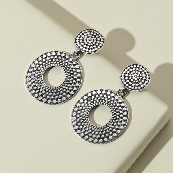 

Hollow Out Round Drop Earrings, Antique silver