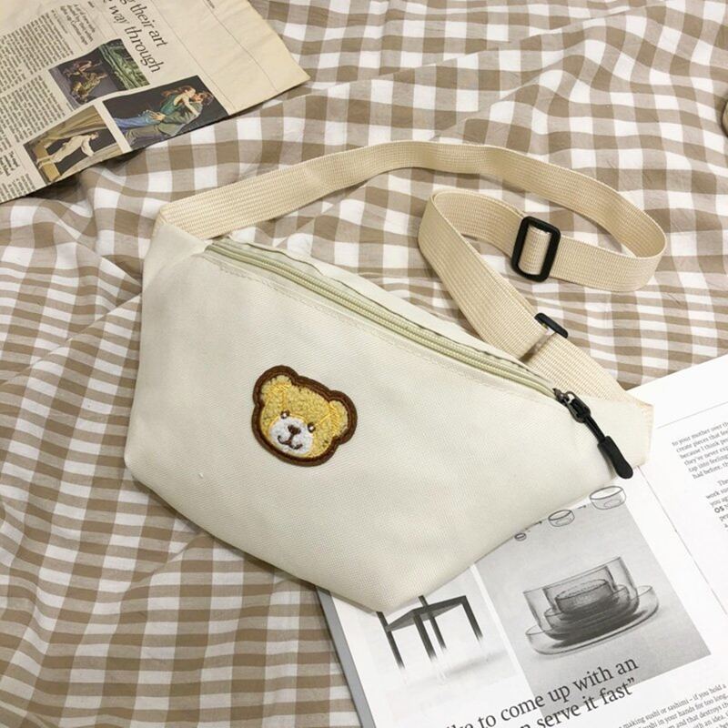 Cartoon Bear Fanny Pack, White