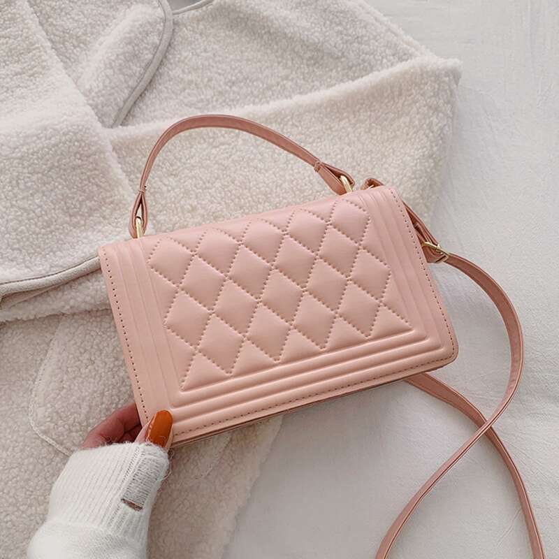 

Quilted Flap Satchel Bag, Baby pink