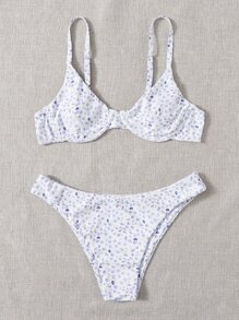 Ditsy Floral Underwire Bikini Set - Multicolor - View 1