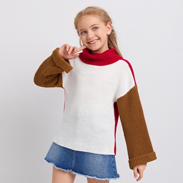 

Girls Funnel Neck Colorblock Sweater, Multicolor