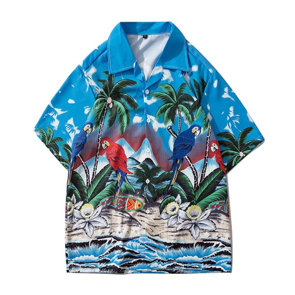 

Men Hawaiian Print Button Through Shirt, Multicolor