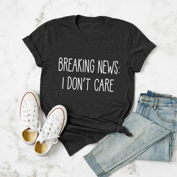 

Plus Slogan Graphic Crew Neck Tee, Dark grey