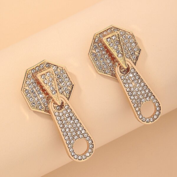 

Rhinestone Zipper Decor Earrings, Gold