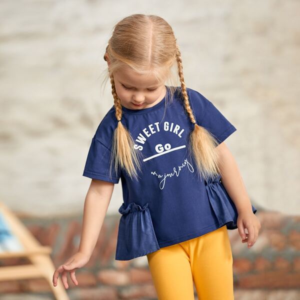 

Toddler Girls Letter Graphic Peplum Top, Navy blue