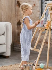 SHEIN Toddler Girls Buffalo Plaid Ruffle Trim Jumpsuit