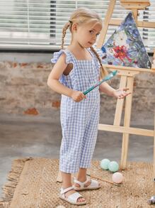 SHEIN Toddler Girls Buffalo Plaid Ruffle Trim Jumpsuit
