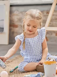 SHEIN Toddler Girls Buffalo Plaid Ruffle Trim Jumpsuit