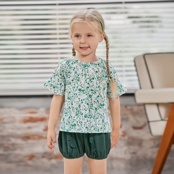 

Toddler Girls Ditsy Floral Flounce Top & Shorts Set, Green