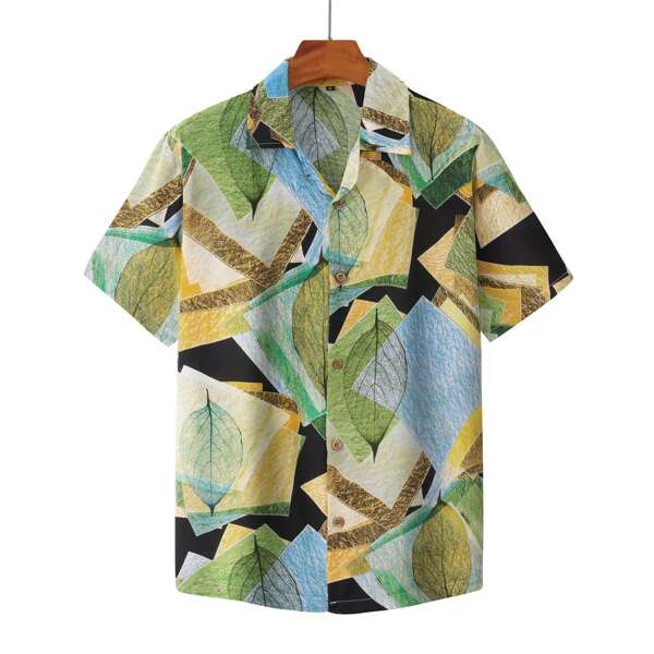 

Men Leaves And Graphic Print Shirt, Multicolor