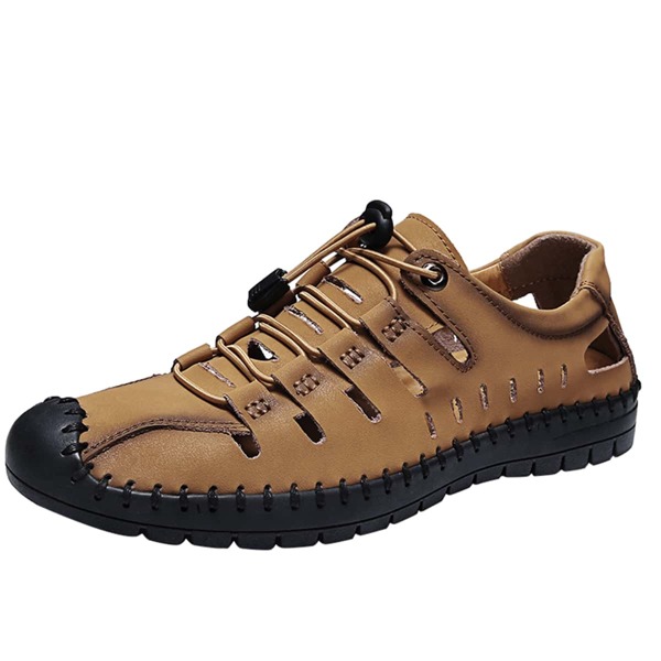 

Men Drawstring Decor Hollow Out Sandals, Khaki