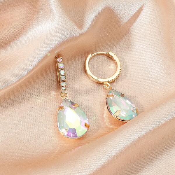 

Rhinestone Water Drop Earrings, Multicolor