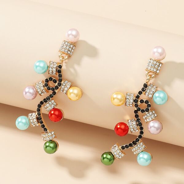 

Faux Pearl Rhinestone Decor Drop Earrings, Multicolor