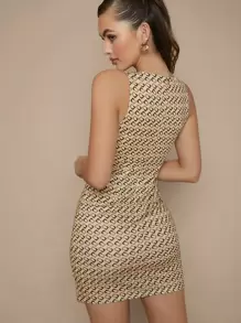 SHEIN BAE Vestido bajo con abertura de cuello profundo con estampado - Multicolor - Ver 2